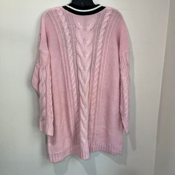 Torrid Pink Cable Knit Cardigan Sweater Size 1-US 14/16 Preppy Varsity Style - Picture 4 of 11